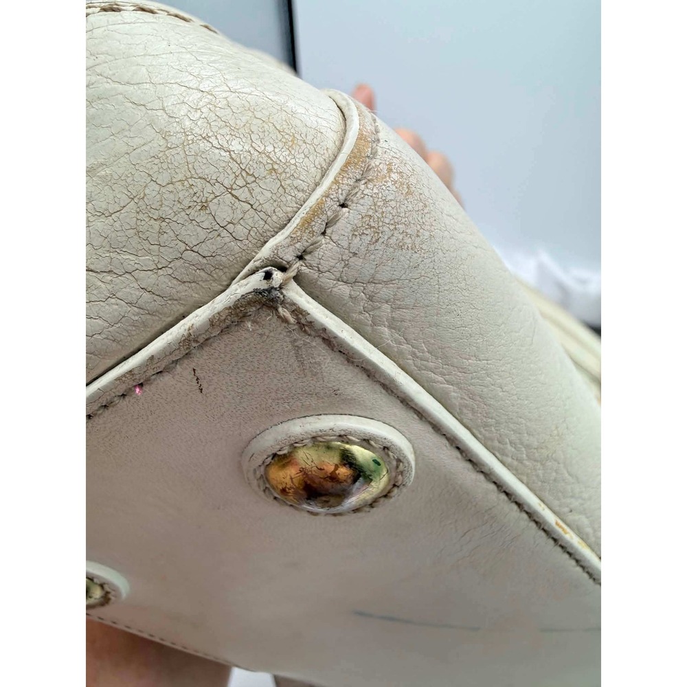 Coach Hamptons Stripe Leather Satchel Off White Brown Brass 11609 - Picture 12 of 14